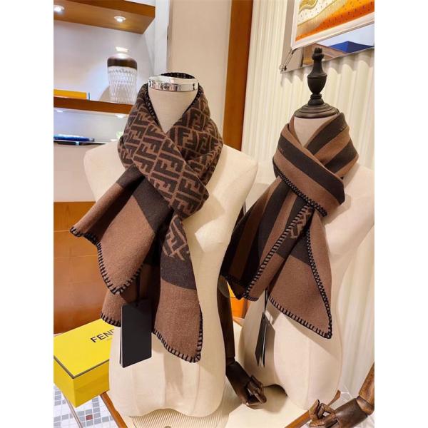 FENDI フェンディ 2025秋冬新作 リバーシブル ウールシルク マフラー FFロゴ 30×180cm