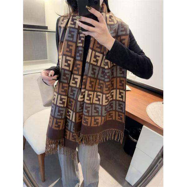 FENDI フェンディ 2025秋冬新作 FFカリグラフィー リバーシブル ウールカシミヤマフラー 65×195cm