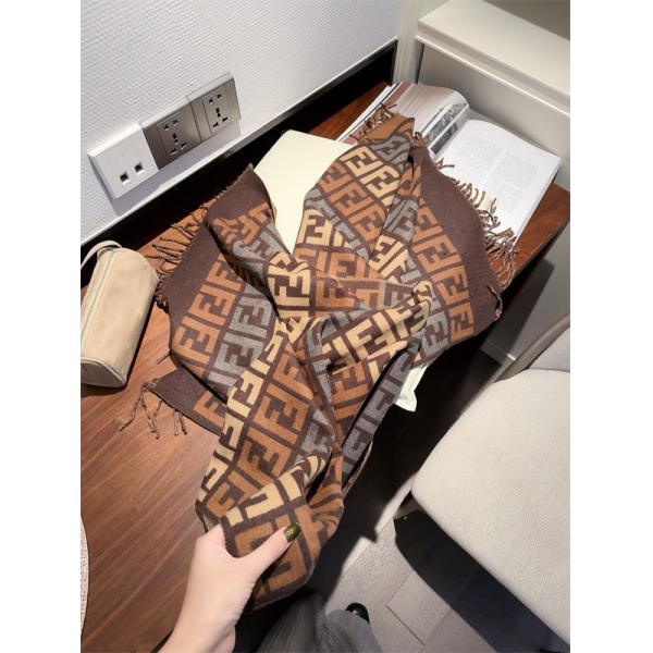 FENDI フェンディ 2025秋冬新作 FFカリグラフィー リバーシブル ウールカシミヤマフラー 65×195cm