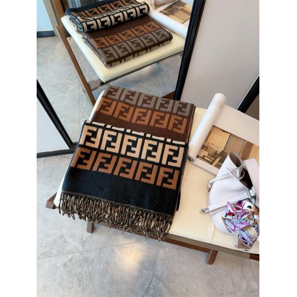 FENDI フェンディ 2025秋冬新作 FFカリグラフィー リバーシブル ウールカシミヤマフラー 65×195cm