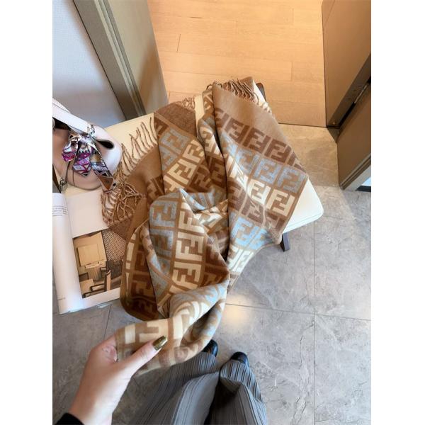 FENDI フェンディ 2025秋冬新作 FFカリグラフィー リバーシブル ウールカシミヤマフラー 65×195cm