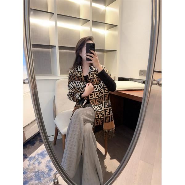 FENDI フェンディ 2025秋冬新作 FFカリグラフィー リバーシブル ウールカシミヤマフラー 65×195cm