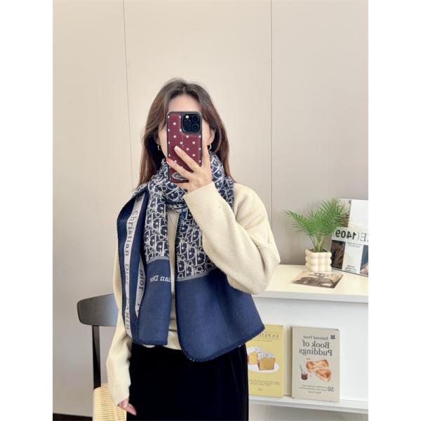 DIOR ディオール 2025秋冬新作 リバーシブル オブリーク マフラー 三角ステッチ ロック仕上げ エレガント 防寒 レディース スカーフ