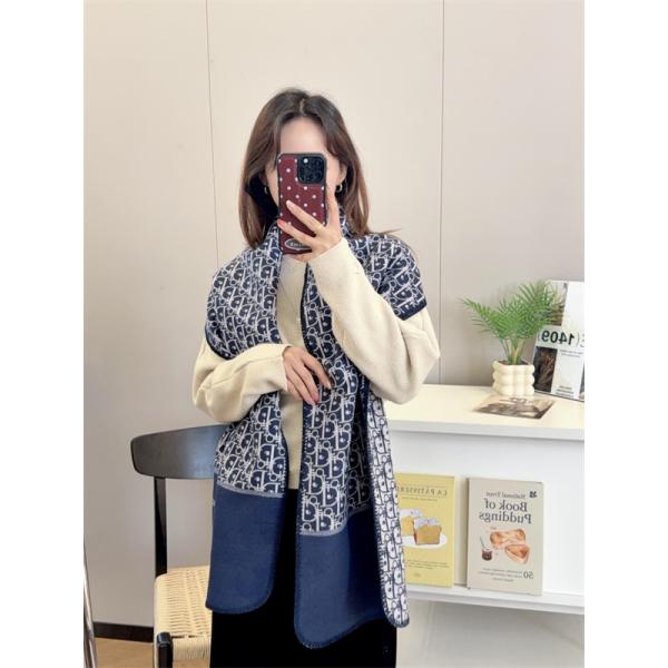 DIOR ディオール 2025秋冬新作 リバーシブル オブリーク マフラー 三角ステッチ ロック仕上げ エレガント 防寒 レディース スカーフ