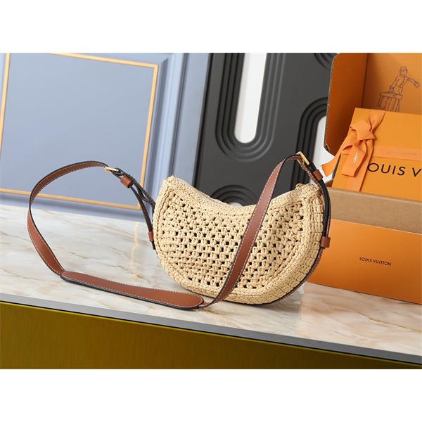 ムーンシェイプ Louis Vuitton 草編みロゴプレート ルイヴィトン ショルダーバッグ 偽物 レディース ユニーク