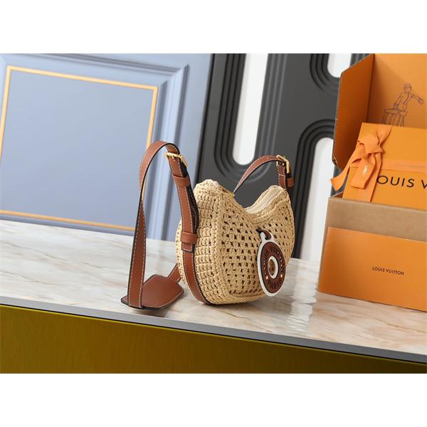 ムーンシェイプ Louis Vuitton 草編みロゴプレート ルイヴィトン ショルダーバッグ 偽物 レディース ユニーク