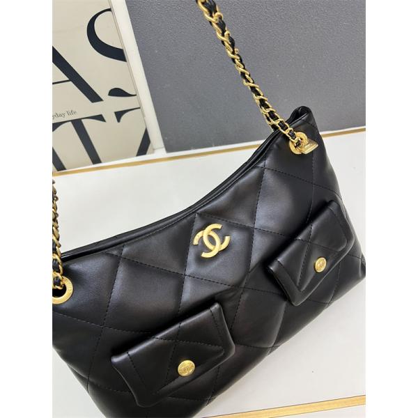 ブラックレザー ダブルポケット CHANEL シャネル ショルダーバッグ コピー レディース ユーティリティ