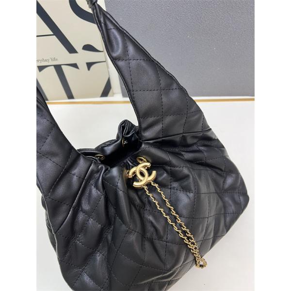 CHANEL ブラックレザー チェーンアクセント シャネル ハンドバッグ コピー 1S3252 レディース エレガント