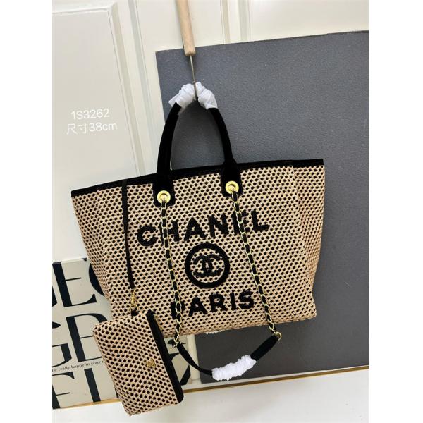 サマー草編み ロゴプレート シャネル トートバッグ スーパーコピー 1S3262 レディース クール CHANEL