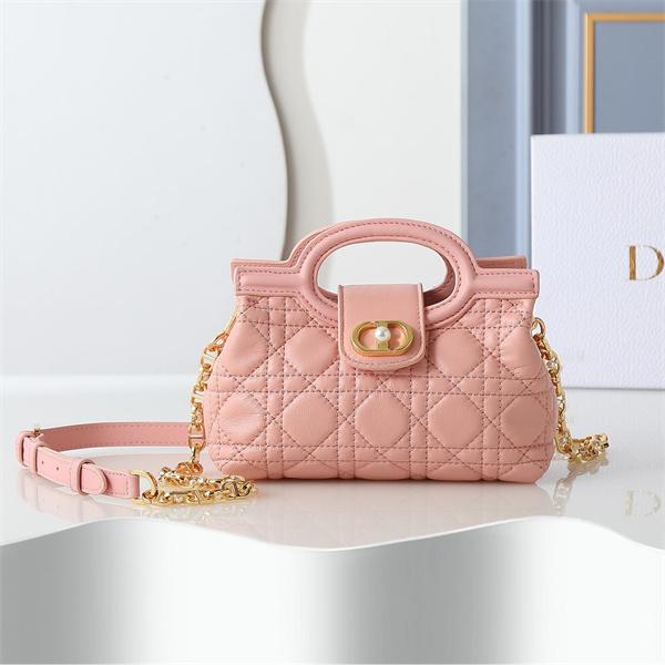 ディオール DIOR  ピンク菱格 パールロゴ ハンドバッグ スーパーコピー レディース フェミニン