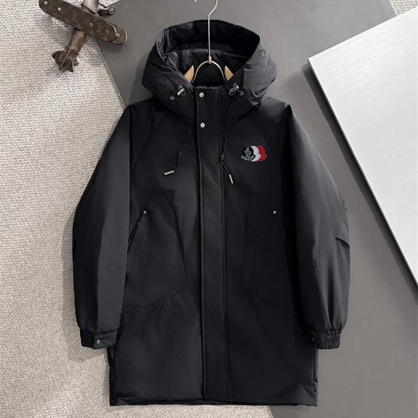 ブラック MONCLER ロング ダウン 連帽 ロゴ 秋冬長期着用 モンクレール 高品質 偽物コート レディース