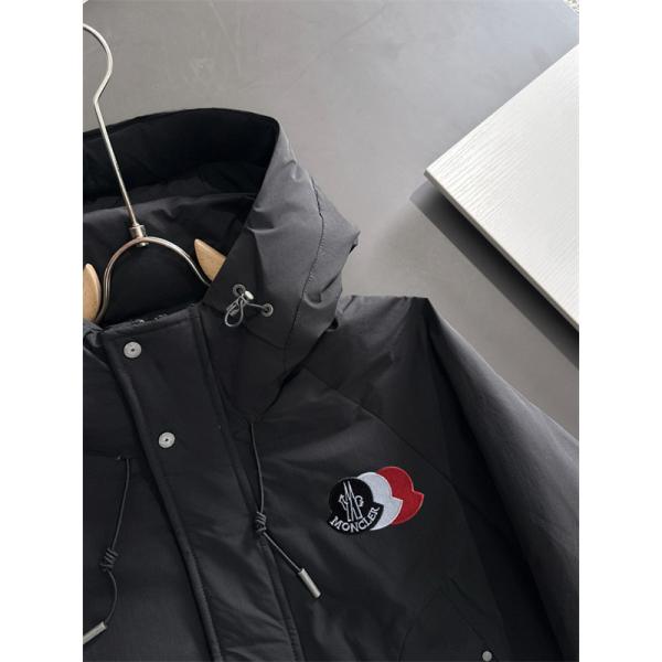 ブラック MONCLER ロング ダウン 連帽 ロゴ 秋冬長期着用 モンクレール 高品質 偽物コート レディース