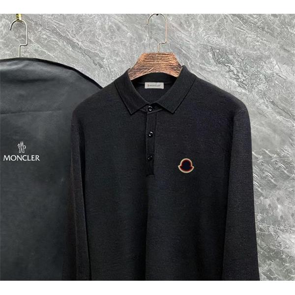 MONCLER ブラック / グレー セーター POLO オレンジ 上質 円形 ロゴ 2025秋冬高級 モンクレール スーパーコピー