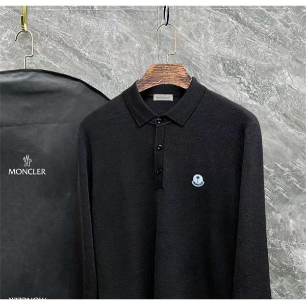 MONCLER ブラック / グレー セーター POLO ブルー スマイル ロゴ 2025秋冬 モンクレール スーパーコピー