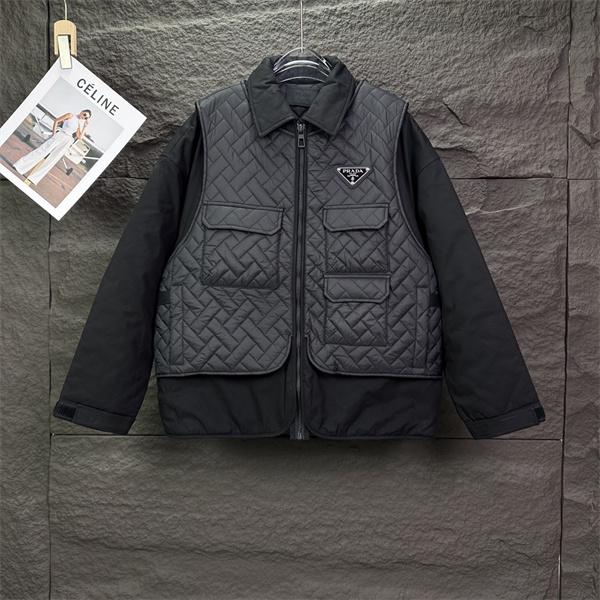 ブラック クィルティング マルチポケット プラダ PRADA 偽物 ダウンジャケット 2025秋冬アウトドア 高機能