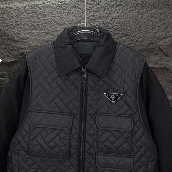 ブラック クィルティング マルチポケット プラダ PRADA 偽物 ダウンジャケット 2025秋冬アウトドア 高機能