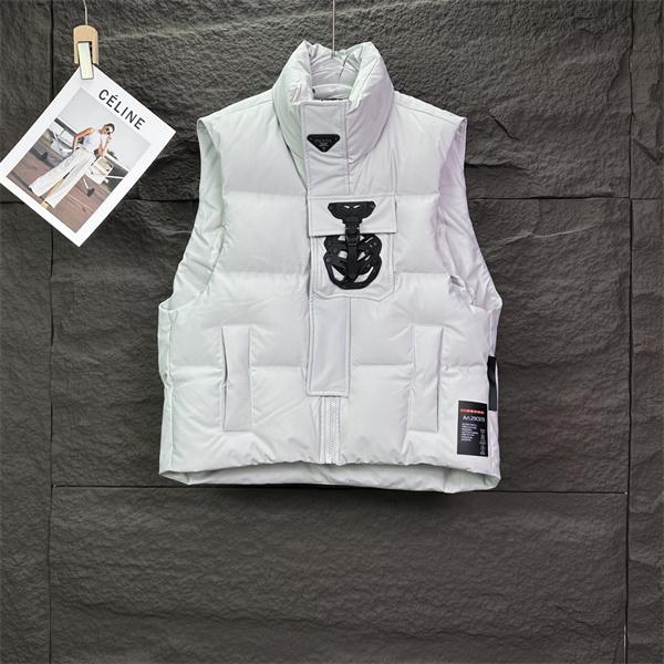 ライトグレー ダウンベスト 機能バックル プラダ PRADA コピー 2025秋冬ユーティリティ トレンディ