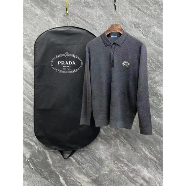 ブラック / グレー セーター POLO 円形ロゴ 2025秋冬ビジネス プラダ PRADA コピー トップス 高品質