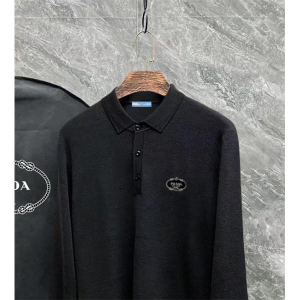 ブラック / グレー セーター POLO 円形ロゴ 2025秋冬ビジネス プラダ PRADA コピー トップス 高品質