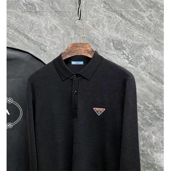 ブラック / グレー セーター POLO 三角ロゴ 2025秋冬シャープ プラダ PRADA 偽物 トップス 定番