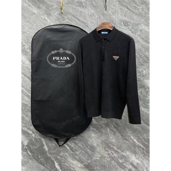 ブラック / グレー セーター POLO 三角ロゴ 2025秋冬シャープ プラダ PRADA 偽物 トップス 定番