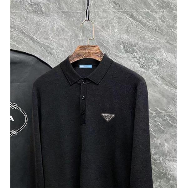 ブラック / グレー セーター POLO クラシック三角ロゴ 2025秋冬洗練 プラダ PRADA コピートップス 