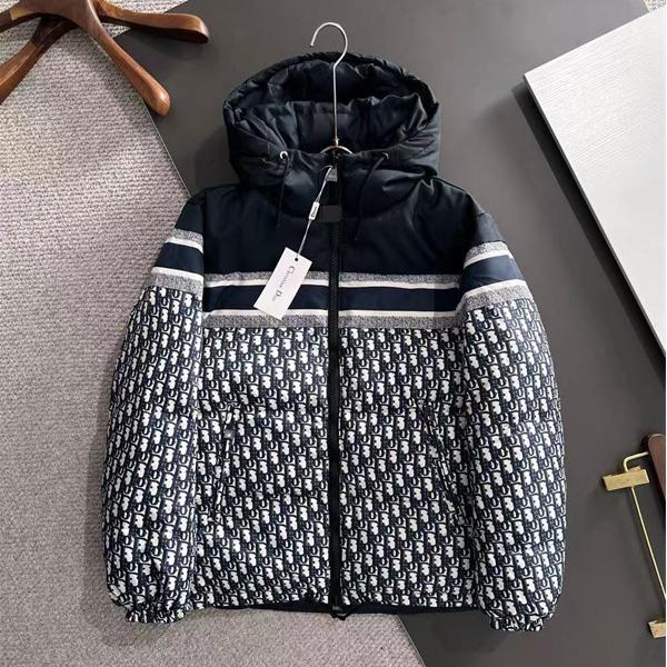 ブラック× 老花 ダウンジャケット 連帽 2025秋冬保温 ディオール DIOR コピーアウター トレンディ
