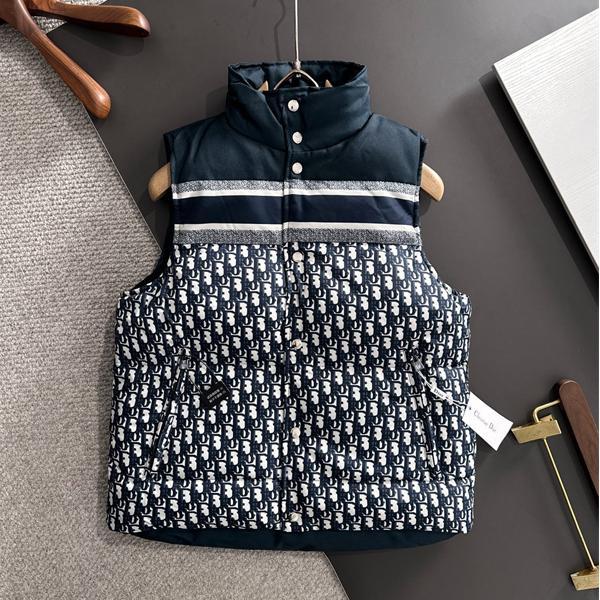 ネイビー × 老花 ストライプ ダウンベスト 2025秋冬ファッショナブル ディオール DIOR コピー 