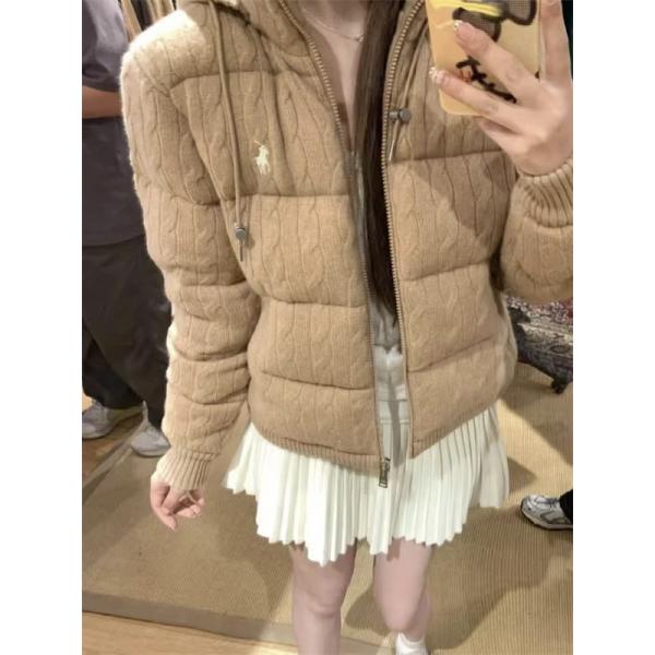 ブラック ニット柄 連帽 POLO RALPH LAUREN コピー 秋冬独創 ダウンジャケット ポロラルフローレン 