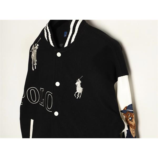 ブラック × ホワイト 刺繍 ベースボールジャケット ポロラルフローレン POLO RALPH LAUREN コピー 秋冬復古デザイン 高品質