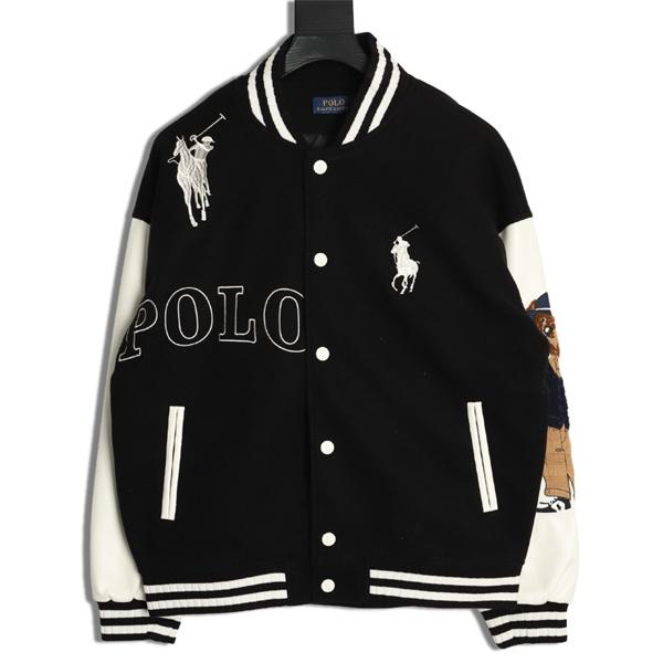 ブラック × ホワイト 刺繍 ベースボールジャケット ポロラルフローレン POLO RALPH LAUREN コピー 秋冬復古デザイン 高品質