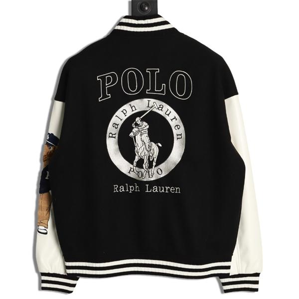 ブラック × ホワイト 刺繍 ベースボールジャケット ポロラルフローレン POLO RALPH LAUREN コピー 秋冬復古デザイン 高品質