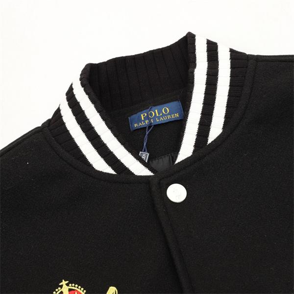 POLO RALPH LAUREN コピー 秋冬復古高級  ブラック × ホワイト ディテール豊富 ベースボールジャケット ポロラルフローレン