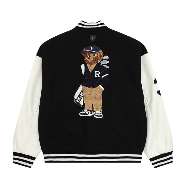 POLO RALPH LAUREN コピー 秋冬復古高級  ブラック × ホワイト ディテール豊富 ベースボールジャケット ポロラルフローレン