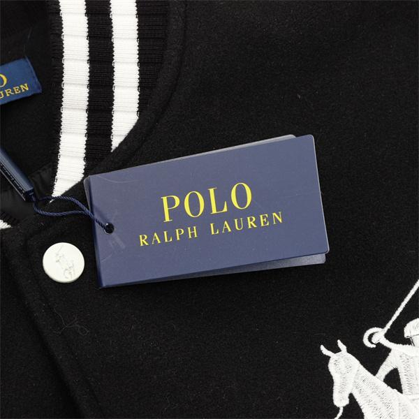 POLO RALPH LAUREN コピー 秋冬復古高級  ブラック × ホワイト ディテール豊富 ベースボールジャケット ポロラルフローレン
