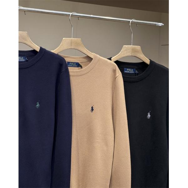 POLO RALPH LAUREN 偽物 秋冬シンプル保温 定番 ネイビー × ベージュ × ブラック 円领 ニットセーター ポロラルフローレン