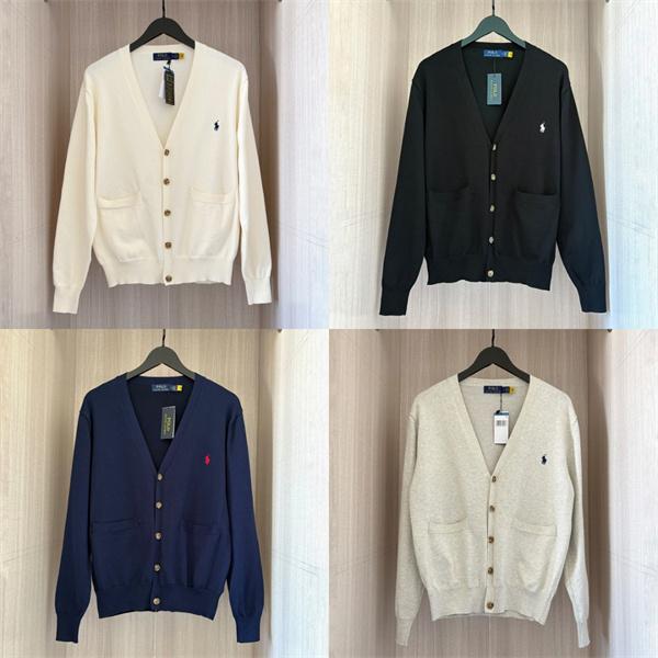  ホワイト × ブラック POLO RALPH LAUREN コピー 秋冬クラシック多彩 定番 4 色 V 领 カーディガン ポロラルフローレン