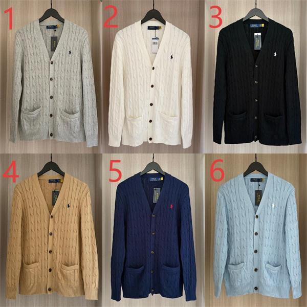 POLO RALPH LAUREN コピー 秋冬復古多彩 高品質 グレー × ホワイト 6 色 麻花纹 V 领 カーディガン ポロラルフローレン