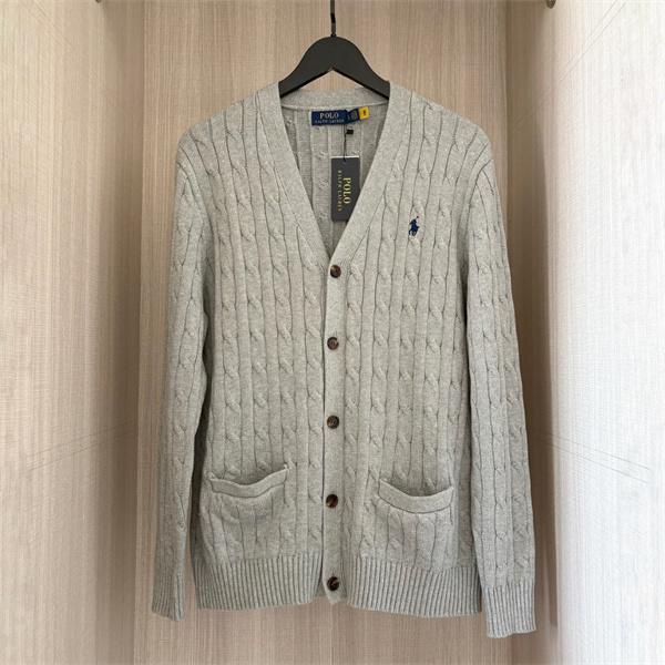POLO RALPH LAUREN コピー 秋冬復古多彩 高品質 グレー × ホワイト 6 色 麻花纹 V 领 カーディガン ポロラルフローレン