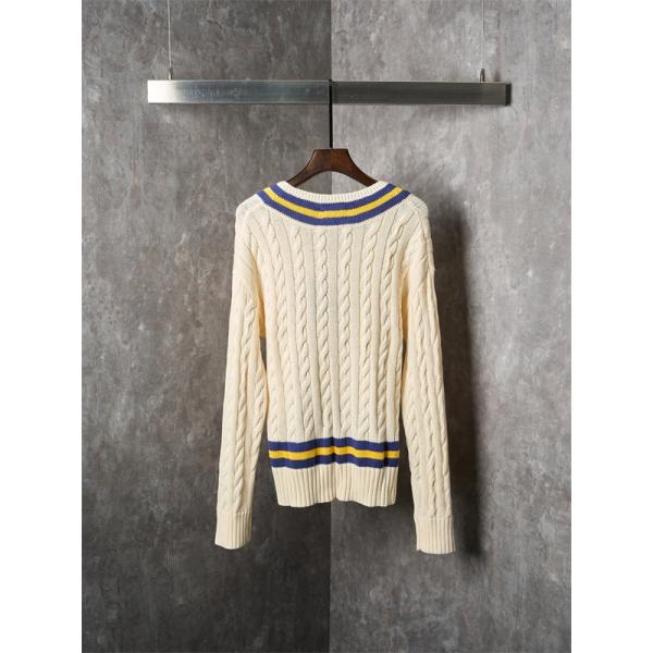 ベージュ テニスラケットプリント V 领 麻花纹 ニット ポロラルフローレン POLO RALPH LAUREN 偽物 秋冬 上品 