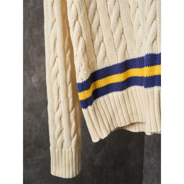 ベージュ テニスラケットプリント V 领 麻花纹 ニット ポロラルフローレン POLO RALPH LAUREN 偽物 秋冬 上品 