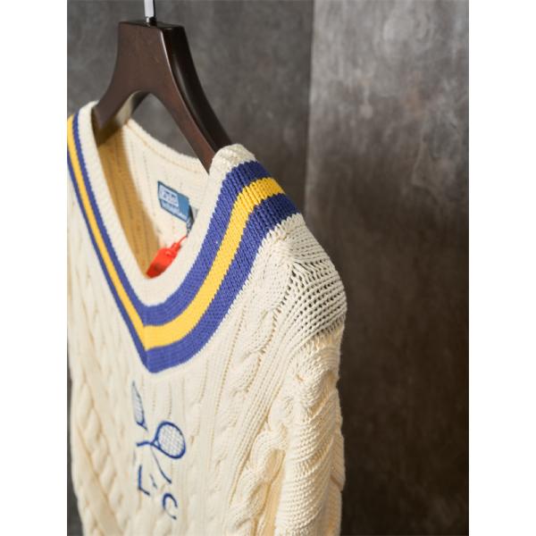 ベージュ テニスラケットプリント V 领 麻花纹 ニット ポロラルフローレン POLO RALPH LAUREN 偽物 秋冬 上品 