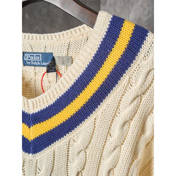 ベージュ テニスラケットプリント V 领 麻花纹 ニット ポロラルフローレン POLO RALPH LAUREN 偽物 秋冬 上品 
