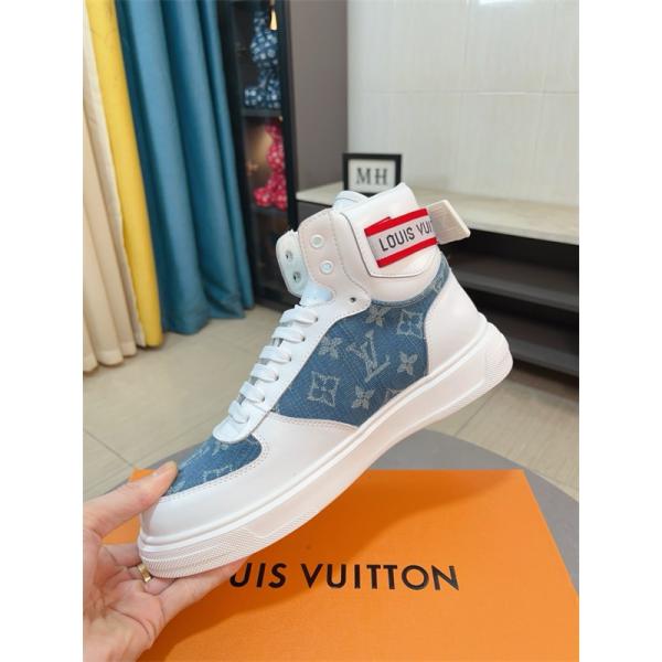 LOUIS VUITTON ルイヴィトン 激安 メンズ ハイカット スニーカー モノグラム レザー デニム コンビ 人気モデル スタイリッシュ カジュアル シューズ