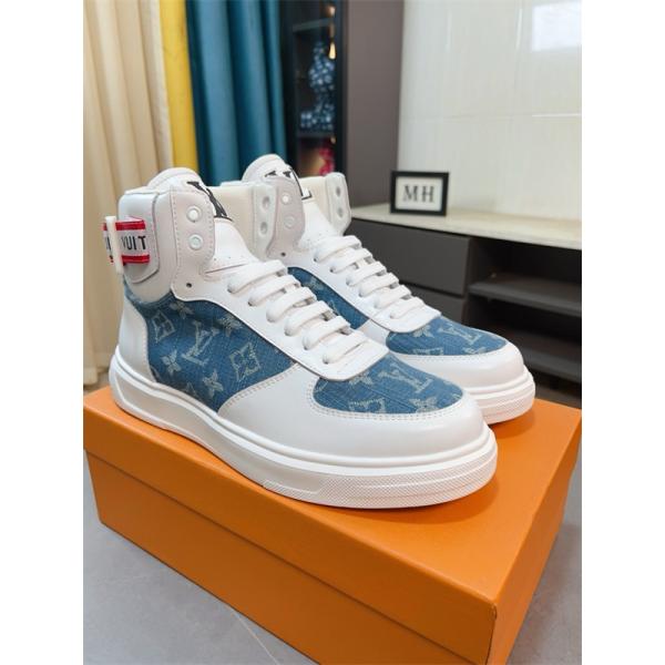 LOUIS VUITTON ルイヴィトン 激安 メンズ ハイカット スニーカー モノグラム レザー デニム コンビ 人気モデル スタイリッシュ カジュアル シューズ
