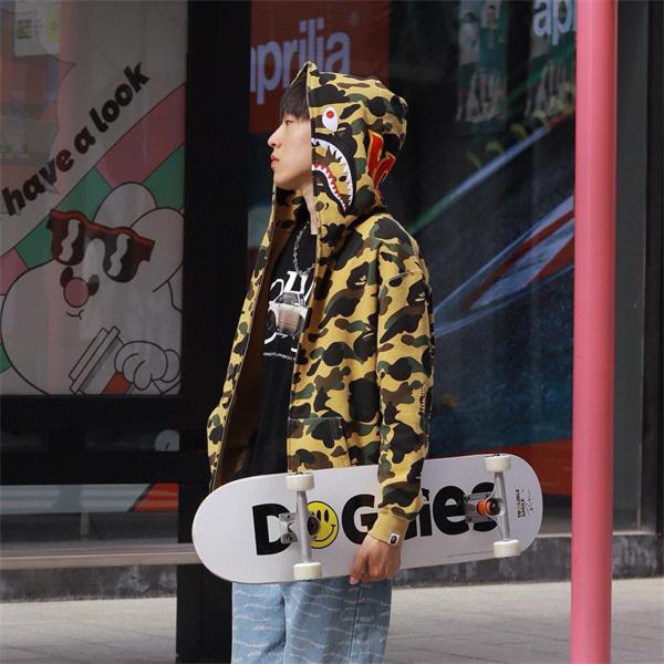 BAPE スーパーコピー 秋冬ストリートトレンド 定番 カモフラージュ シャーク 連帽 ジップアップ ベイプ