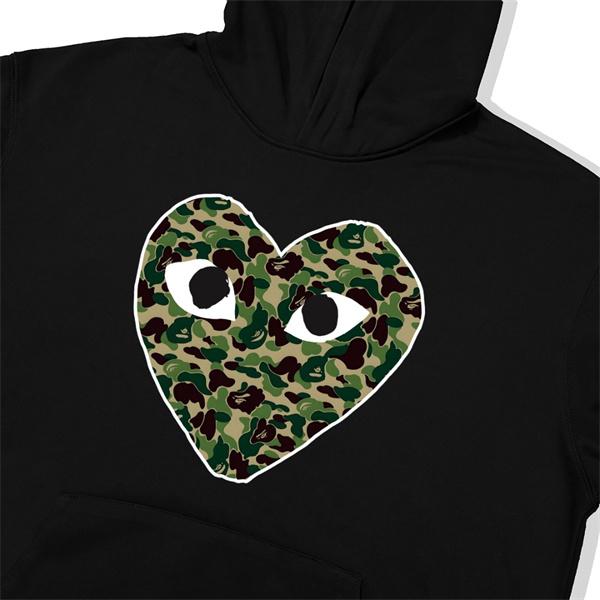 BAPE ブラック カモフラージュ ハート 連帽 スウェット コムデギャルソン ベイプ コラボ スーパーコピー 秋冬