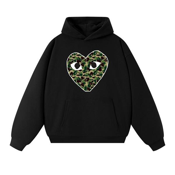 BAPE ブラック カモフラージュ ハート 連帽 スウェット コムデギャルソン ベイプ コラボ スーパーコピー 秋冬