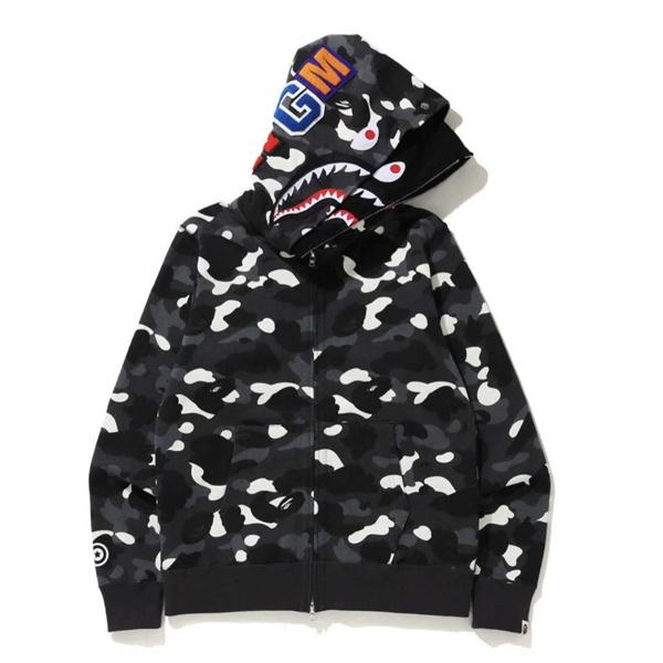 ブラック カモフラージュ シャーク 連帽 ジップアップ ベイプ BAPE 偽物 秋冬 個性 トレンディ