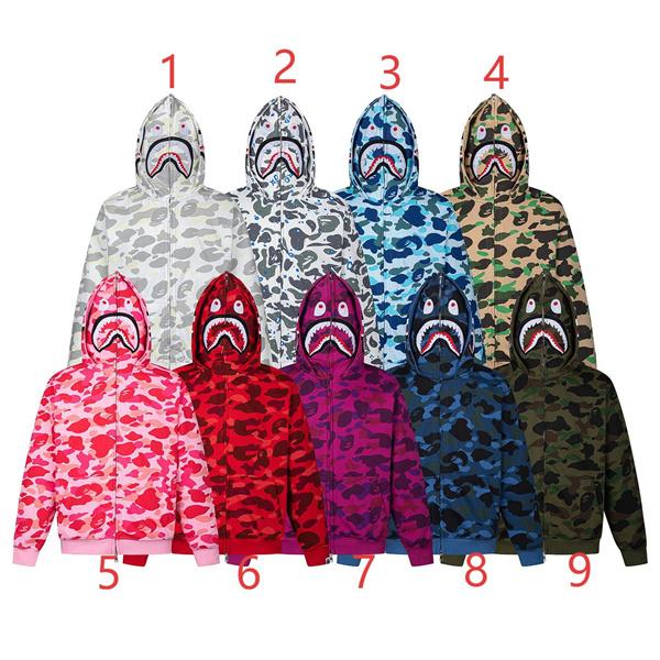 BAPE コピー 秋冬 復古 定番 グレー カモフラージュ シャーク 連帽 ジップアップ ベイプ